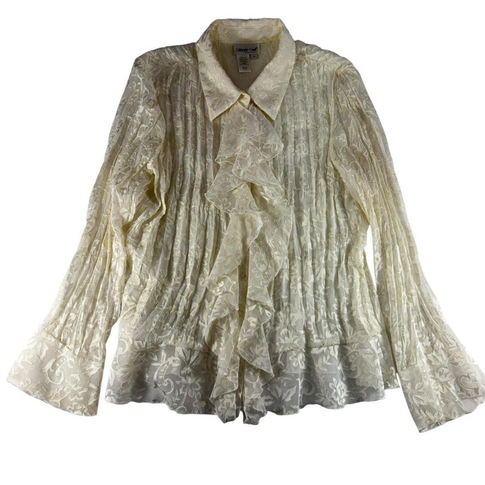 Vintage XL Ivory Satin Top Victorian Renaissance Party Ruffles Romantic Blouse - Picture 2 of 12